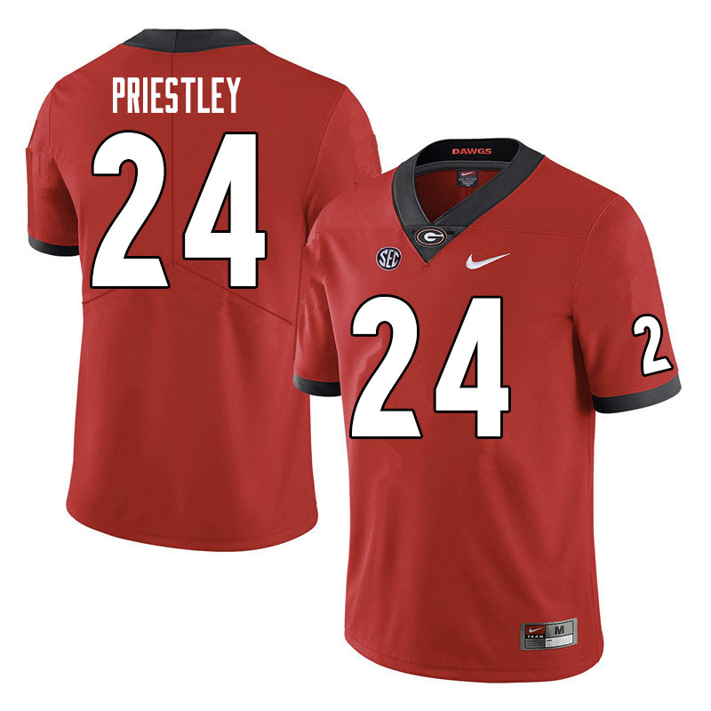 Men #24 Nathan Priestley Georgia Bulldogs College Football Jerseys Sale-Red - Click Image to Close